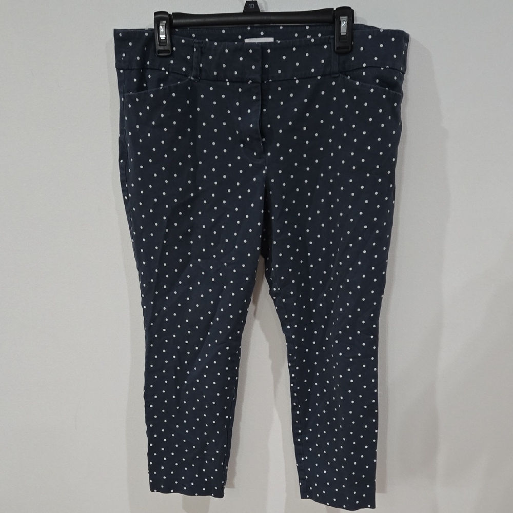 LOFT Sz 14P Womens Navy and White Polka Dot Skinny Ankle Pants